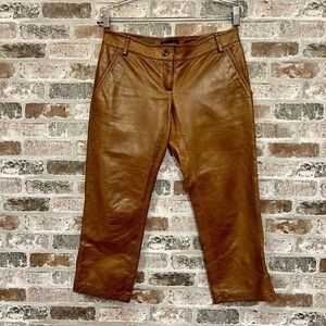 Patrizia Pepe Firenze Italian Low-rise Cropped Coppe/Brown Leather‎ Pants XS